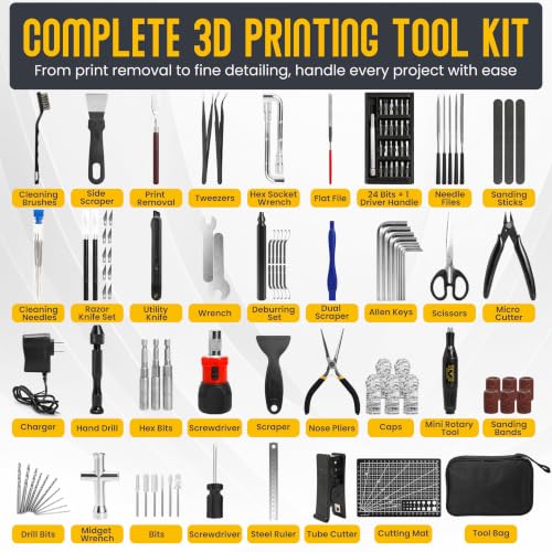 124 Pcs 3D Printer Tools Kit - Complete 3D Printing Accessories - Nozzle Cleaning Set with Deburring Tool - Scraper and Removal Pliers - Storage Bag for Model Finishing and Repair Maintenance Tasks - color: 124PCS