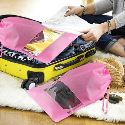 12 Pack Shoe Bags for Travel, Large Travel Shoe Bag for Packing with Window - color: Pink