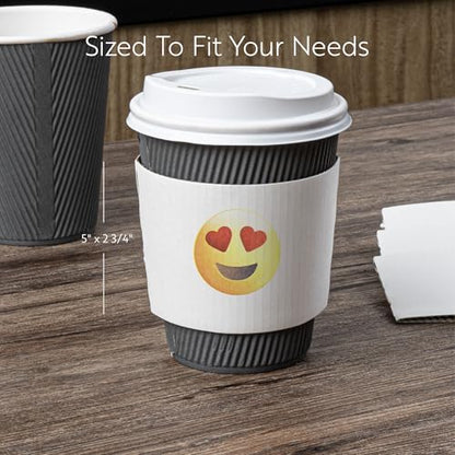 Restaurantware Coffee Cup Sleeves 50 Pack Fits 12, 16, 20 oz Coffee Cups Disposable Hot Drink Sleeves Secure Grip Heat-Resistant Jacket for Tea, and Beverages White - color: White, size: Heart Eyes