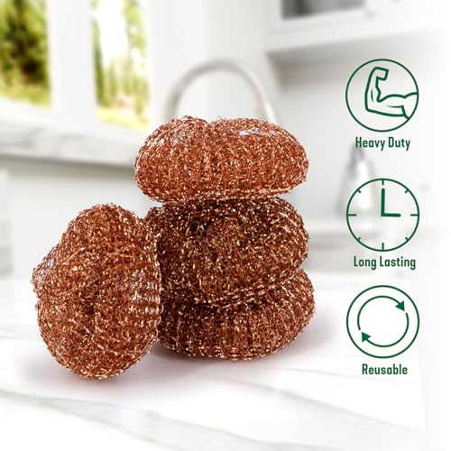 Pine-Sol Heavy-Duty Copper Coated Scrubbers - Premium Scrub Sponges for Cast Iron Pans, Stainless Steel Cookware, Oven Racks, and Grills, 4 Pack - size: 4 Pack, style: Copper