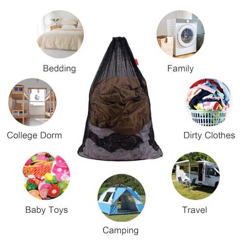 2 Pack Mesh Laundry Bags 24 x 36 Inches Drawstring Bag Black - color: Black