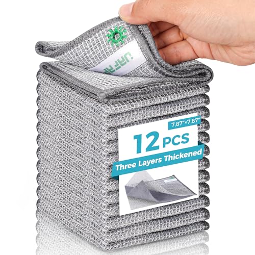 12pcs Upgrade 3-Layer Non-Scratch Steel Wool Dish Rags for Washing Dishes - color: 12pcs Three-layer [Middle Clip Rag]