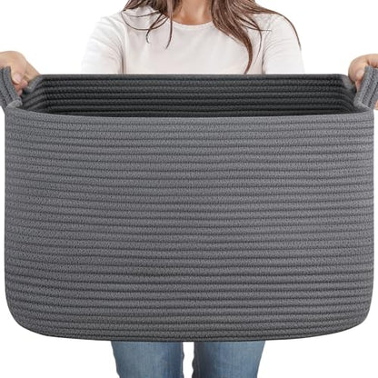65L Large Woven Blanket Basket for Living Room, 19.7"x15.7"x11.8" - color: Dark Grey, size: 19.7"x15.7"x11.8"