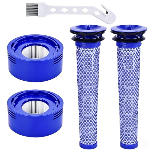 4 Pack Vacuum Filter Replacement Kit Compatible with Dyson V8 V7, Animal Absolute, SV10 Cordless Vacuum Cleaners, 2 Pre-Filters & 2 Post-Filters, Replaces 965661-01 & 967478-01, Washable HEPA - color: V7/V8(2+2)
