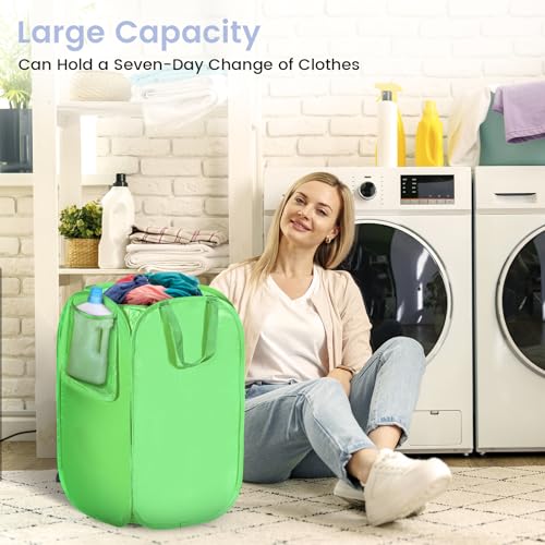 HOUSE AGAIN Upgraded Polyester Pop Up Laundry Hamper, Collapsible Laundry Baskets with Durable Handles Solid Bottom High Steel Frame and Side Pocket, Easy Open & Save space,Perfect for Storage(Green) - color: Light Green, size: 1-Pack