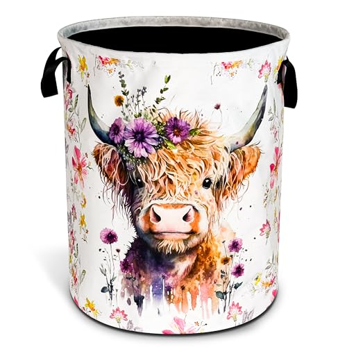 Highland Cow Laundry Basket Foldable Waterproof Oxford Cloth Funny Tote Bag - color: Highland Cow