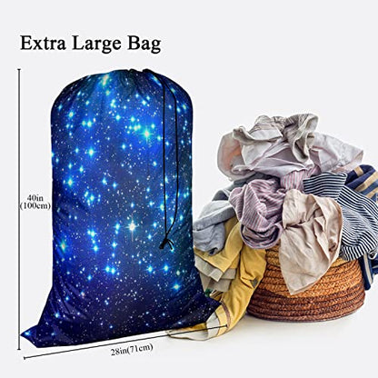 Swono Galaxy Night Drawstring Closure Dirty Clothes Bag Organizer, Heavy Duty Large Laundry Bag, Stars Blue Magical Universe Outer Space Nebula Constellation Rip-Stop Bags for Camp Travel - color: Galaxy Night