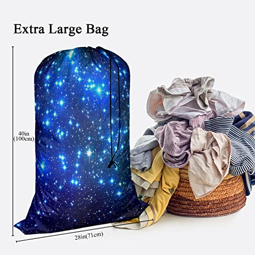 Swono Galaxy Night Drawstring Closure Dirty Clothes Bag Organizer, Heavy Duty Large Laundry Bag, Stars Blue Magical Universe Outer Space Nebula Constellation Rip-Stop Bags for Camp Travel - color: Galaxy Night