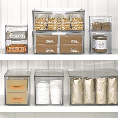 mDesign Kitchen Storage Drawer Box – Plastic Storage Box with Pull-Out Drawer – Pantry, Fridge and Cupboard Storage for Food and Snacks – Pack of 2 – Clear - size: 8 x 6 x 6 (Pack of 2)
