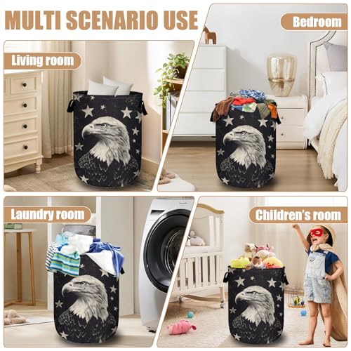 Black Eagle Laundry Basket, Foldable Waterproof Laundry Hamper Tote Bag Dirty Clothes Storage Bucket Organizer for Bathroom/Laundry/Bedroom 15.7"x19.6" - color: Black Eagle