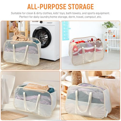 Collapsible Laundry Baskets with Easy Carry Handles, 95L Clothes Hamper for Storage, Foldable Laundry Basket Tear-proof, Large Pop Up Hampers for Laundry, Bedroom, Bathroom, Dorm Beige - style: Beige