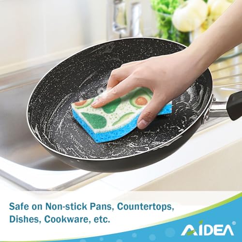 AIDEA Sponges Kitchen, Non-Scratch Scrub Sponge-6Count - color: Printed-blue