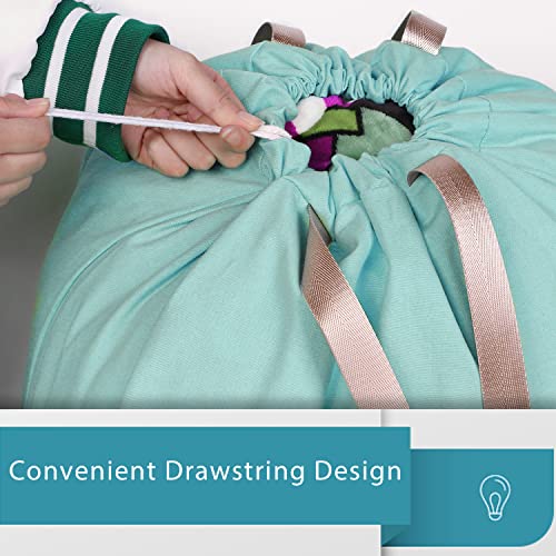 LOLOMLO Extra Large Canvas Laundry Bags with Handles & Drawstring Closure, Heavy Duty Tears Resistant Clothes Storage Travel Bags,25.5"x34",Teal Blue - color: Teal Blue