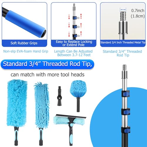 3-12 FT Telescopic Extension Pole Aluminum Paint Roller & Cleaning Pole - size: 12 Ft Blue