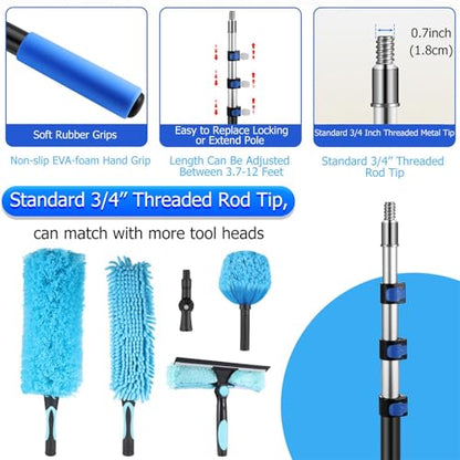 3-12 FT Telescopic Extension Pole Aluminum Paint Roller & Cleaning Pole - size: 12 Ft Blue
