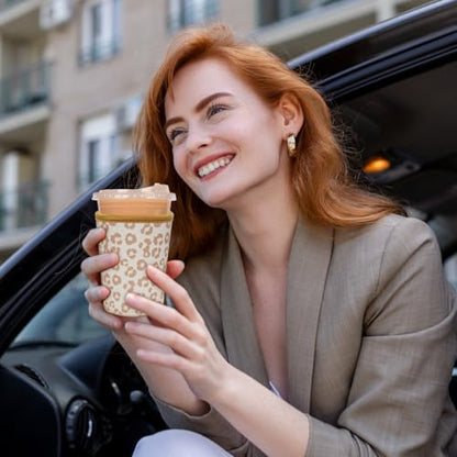 Reusable Insulated Neoprene Iced Coffee Cup Sleeve, Durable Drink Sleeve for Cold Beverages, Beverage Holder for Iced Coffee (Leopard Grace) - color: Leopard Grace
