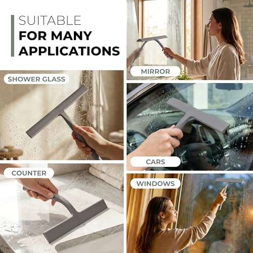 GÜTEWERK Silicone Shower Squeegee with 3-in-1 No-Drill Mount, Grey, 9'' - color: Gray, size: 9 Inches