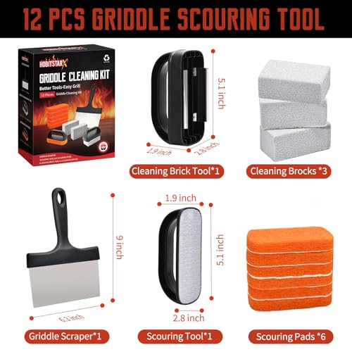 Griddle Cleaning Kit for Blackstone, Heavy-Duty Scraper & Ergonomic Handles - color: 12pcs Orange