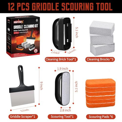 Griddle Cleaning Kit for Blackstone, Heavy-Duty Scraper & Ergonomic Handles - color: 12pcs Orange