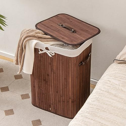 Giantex Bamboo Laundry Hamper with Lid Removable Liner & Handles - color: Brown