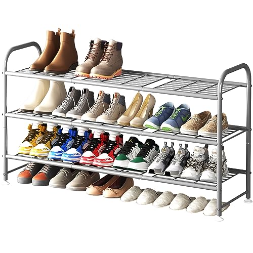 LINZINAR 3 Tier Long Shoe Rack for Closet Metal Shoe Organizer for Entryway - color: Grey, size: 3-Tier