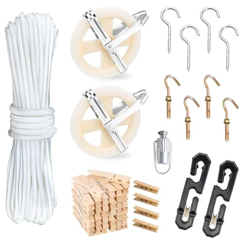 Clothes Line Pulley Kit, 164ft Polyester Clothes Line Rope Outdoors