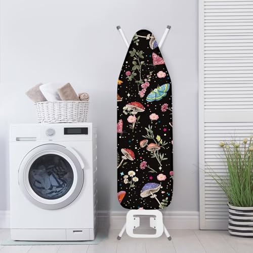 Mushroom Leaves Homes Replacement Ironing Board Cover with Extra Thick Pad, Standard (Fits Large Boards 15 x 54 inch) Elasticated, Scorch Resistant, Durable - color: 0 Mushroom Leaves