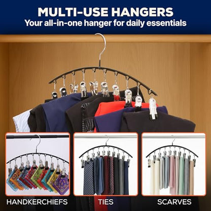 2-Pack Legging Hangers, Space-Saving Closet Organizer with 20 Stainless Steel Clips Total, Holds 20 Leggings, Yoga Pants, Skirts and Scarf | Anti-Slip Multi Clip Hangers