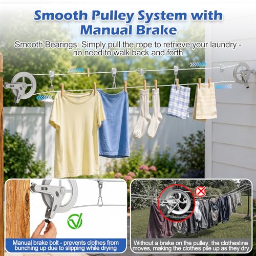 Clothesline Pulley Kit with Aluminum Pulley& 150ft 3/16" PVC Cable - size: 150FT Silvery