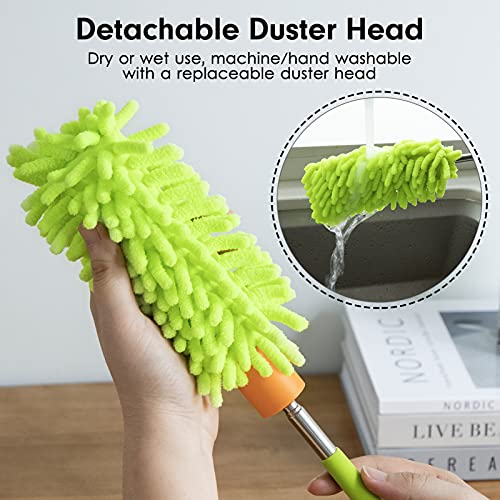 Duster for Cleaning, 10-29" Extension Pole, 2 Washable Heads, Green - color: Green, size: 2 Attachments