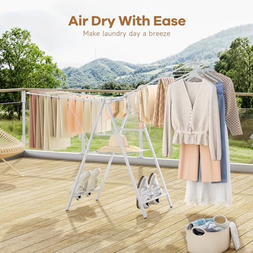 APEXCHASER 6 Height Adjustable Clothes Drying Rack with Shoe Slots, White - color: White