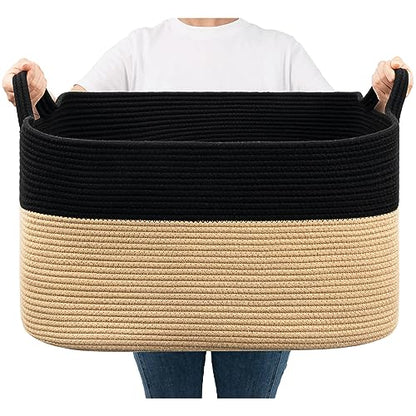 Goodpick Large Woven Blanket Basket, Rectangle, Black & Camel - color: Black Camel, size: Large(21.6"L x 14.9"W x 11.8"H)