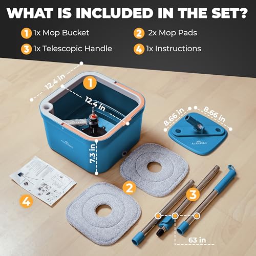 Mop and Bucket Set, Mops for Floor Cleaning, Spin Mop, Blue - color: Blue