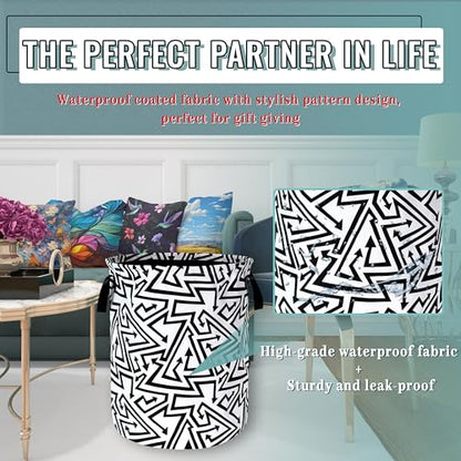 Abstract Arrow Laundry Basket Oxford Cloth Foldable Hamper 18.9x16.5In - color: Black White Abstract Arrow