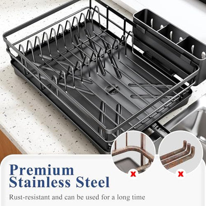 SNTD Dish Drying Rack for Kitchen Counter, 11.8" W x 16.7" L, Black - color: Black