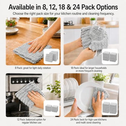 kimteny Microfiber Dish Cloths for Washing Dishes 18 Pack, Light Grey - color: Light Grey, size: 12 x 12 - 18 Pack