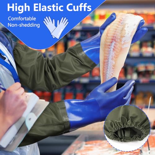 AUAUY 27" PVC Chemical Resistant Gloves, Long Rubber Gloves - color: Blue