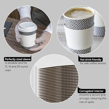 Restaurantware Coffee Cup Sleeves 50 Pack Fits 12, 16, 20 oz Coffee Cups Disposable Hot Drink Sleeves Secure Grip Heat-Resistant Jacket for Tea, and Beverages White - color: White, size: Plain