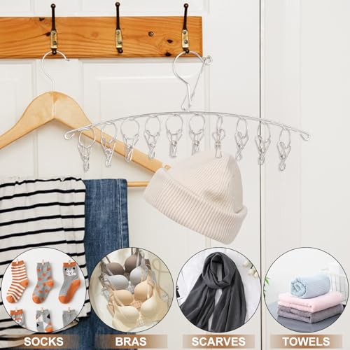 16 Pack 14 inch Stainless Steel Drying Rack with 10 Clips, Sock Drying Rack with Windproof Clips, Stainless Steel Clothes Hanger for Bras, Clothes, Sock & Underwear Towels - size: 16 Pack