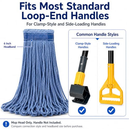 24 oz Loop-End Cotton String Mop Head, Heavy Duty String Mop Refills, 6 Inch Headband, Mop Head Replacement for Home, Industrial and Commercial Use (blue-6pc) - color: Blue-6pc