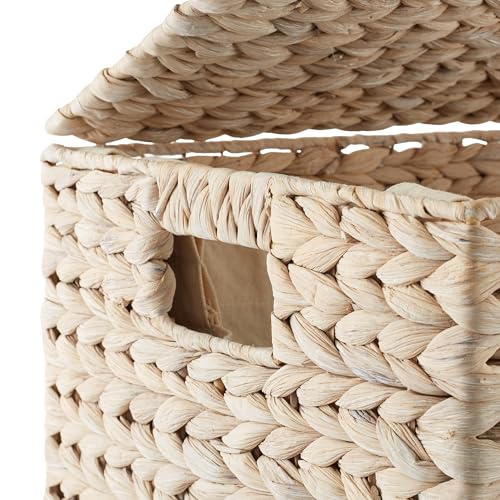 Casafield Large Laundry Hamper with Lid and Removable Liner Bag - Whitewash White, Woven Water Hyacinth Rectangular Laundry Basket Clothes Sorter - color: Whitewash