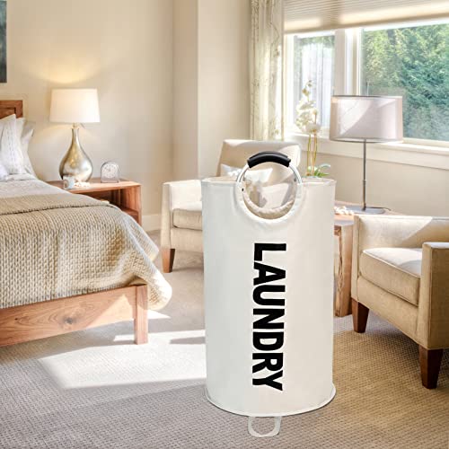 Maxsilan 90L Large Laundry Basket Bag, Collapsible Tall Hamper, Beige - color: Beige, size: 90L