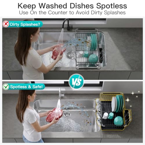 JASIWAY Black Dish Drying Rack in Sink with Drainboard and Utensil Holder - color: Black, size: For 12"-30"w Sink, with Drainboard