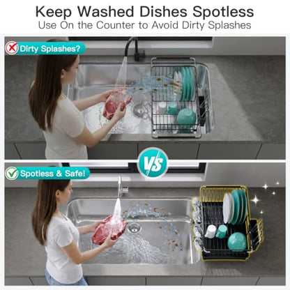 JASIWAY Black Dish Drying Rack in Sink with Drainboard and Utensil Holder - color: Black, size: For 12"-30"w Sink, with Drainboard