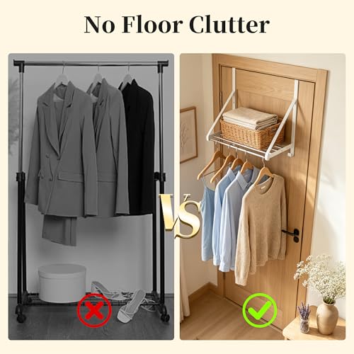 Over Door Clothes Drying Rack 13"-23" Length No Drill for Apartment Rental - color: White