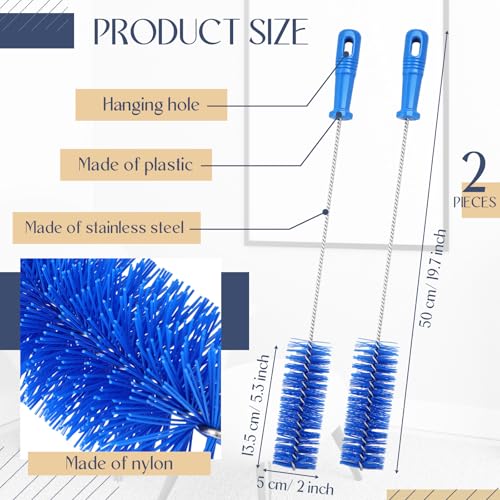 Baderke 2 Pcs Drain Brush Pipe Cleaning Tube Brush, Blue, 19.7 x 2 Inch - color: Blue, size: 19.7 x 2 Inch