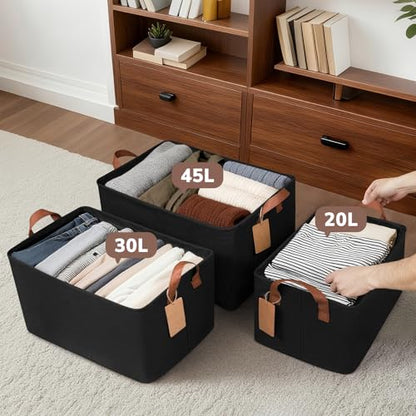 CHICVITA 30L Large Fabric Closet Baskets for Shelves, 4Pack, Black - color: Black 4-Pack, size: 16 ¾" L x 11" W x 9 ¾" H