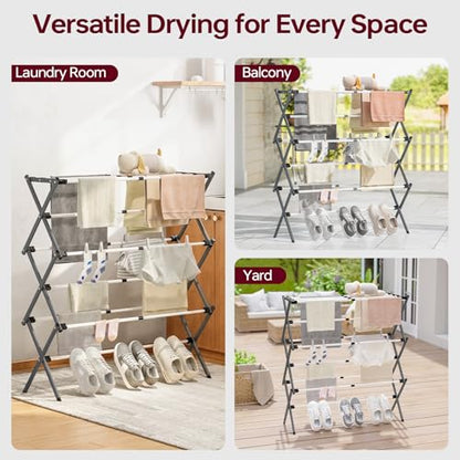APEXCHASER Large Clothes Drying Rack, 14.57" D × 44.88" H - color: Grey White, size: Small