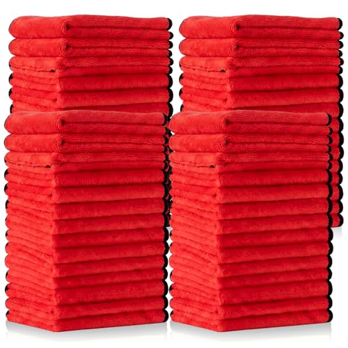 Tallew 60 Pcs Microfiber Towels Bulk Car Drying Cloth, Red - color: Red