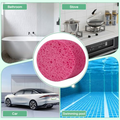 3-Pack Large Sponge, Kitchen Sponges, Handy Sponges, Cellulose Sponges, Dish Washing Sponge, Natural Sponge, Car Washing Sponge, Eco Friendly Sponge (Round, 4" X 4" X 2"), Pink - color: B-pink